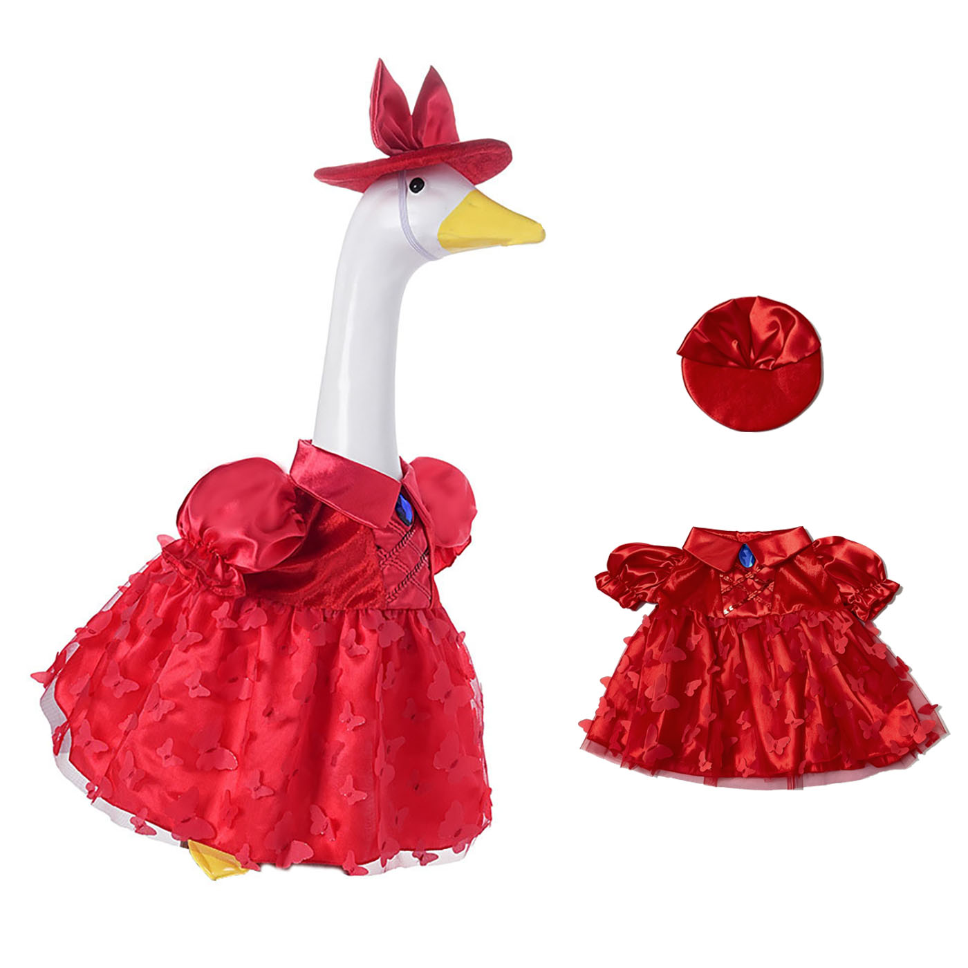 Porch Goose Summer Outfit for 23 inch Cement Statue Goose Costume with Butterfly Mesh Skirt for Summer Party Yard Garden Outdoor Decor