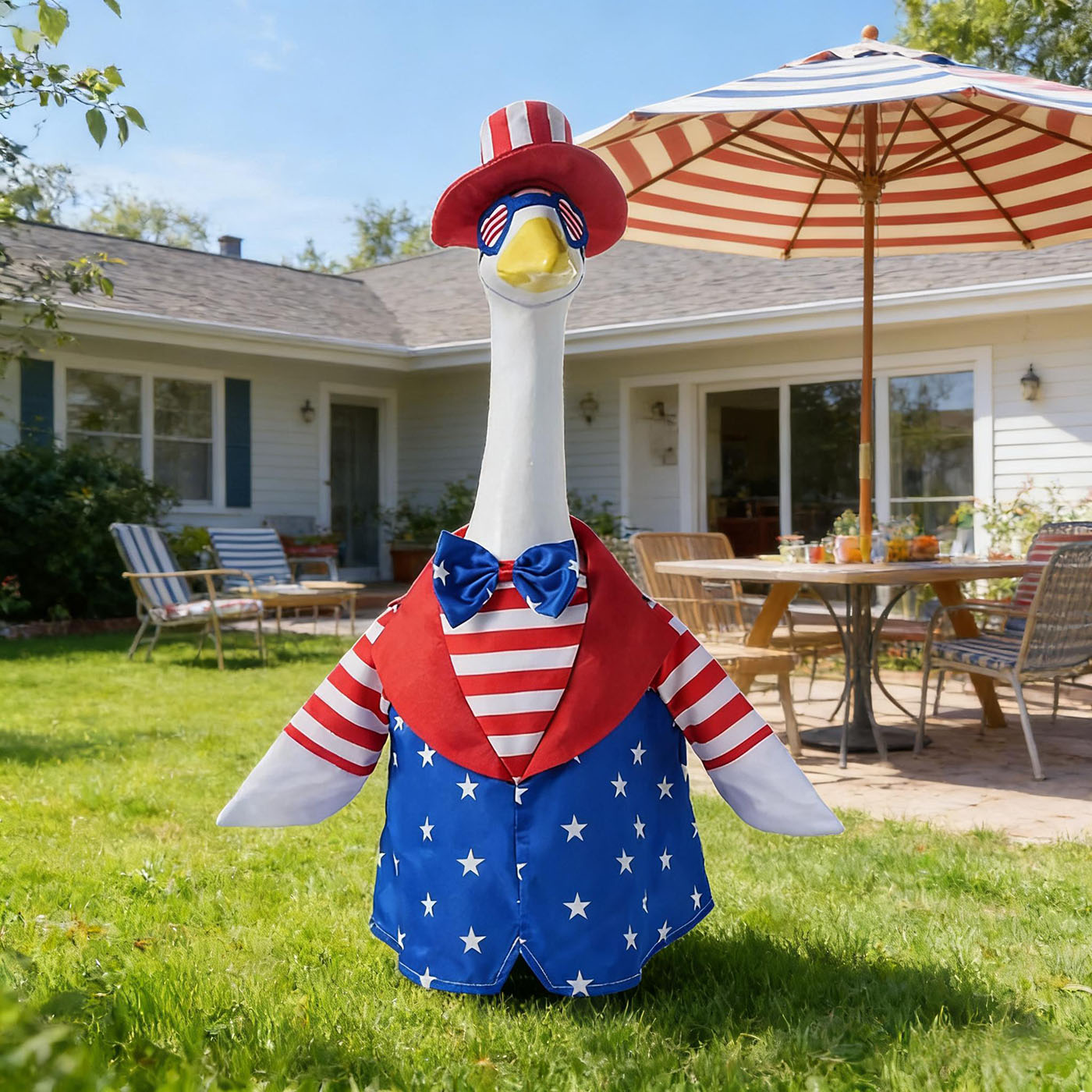 4th of July Porch Goose Outfits, Independence Day Goose Clothes for 23 inch Cement Geese Patriotic Clothing 250th Anniversary Celebration for Lawn Yard Decor 8