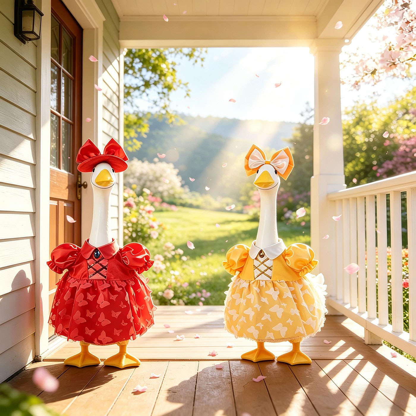 Porch Goose Summer Outfit for 23 inch Cement Statue Goose Costume with Butterfly Mesh Skirt for Summer Party Yard Garden Outdoor Decor 4