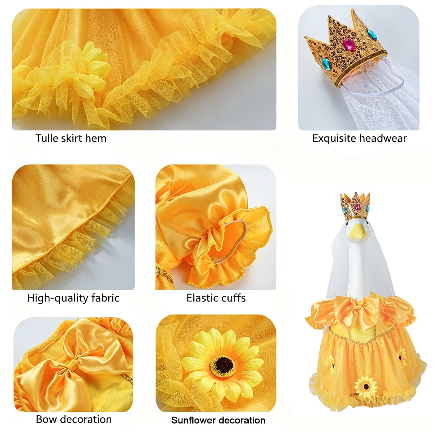 Princess Porch Goose Outfits for 23 inch Cement Statue Sunflower Goose Skirt with Crown Veil for Party Wedding Yard Garden Outdoor Decor 1