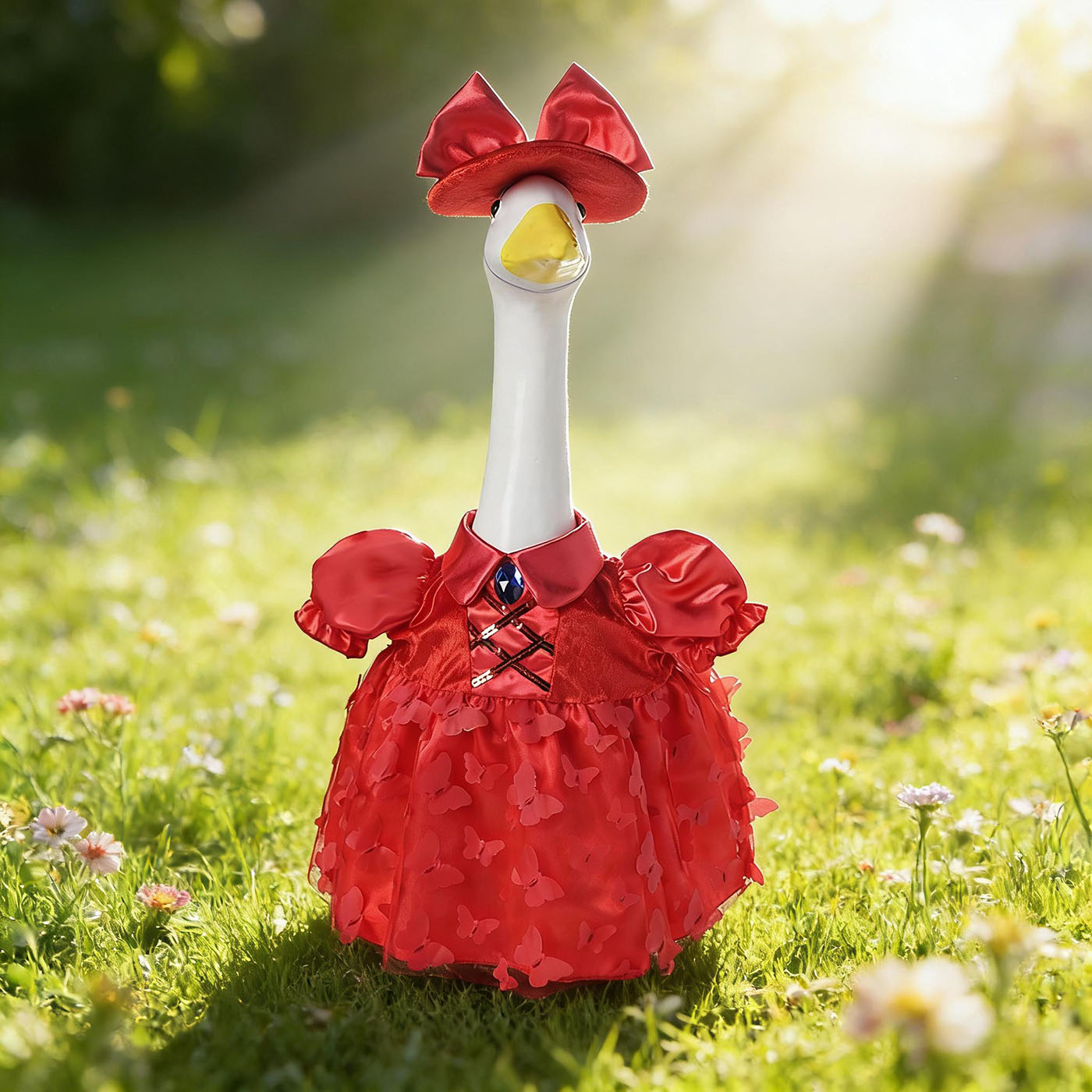 Porch Goose Summer Outfit for 23 inch Cement Statue Goose Costume with Butterfly Mesh Skirt for Summer Party Yard Garden Outdoor Decor 