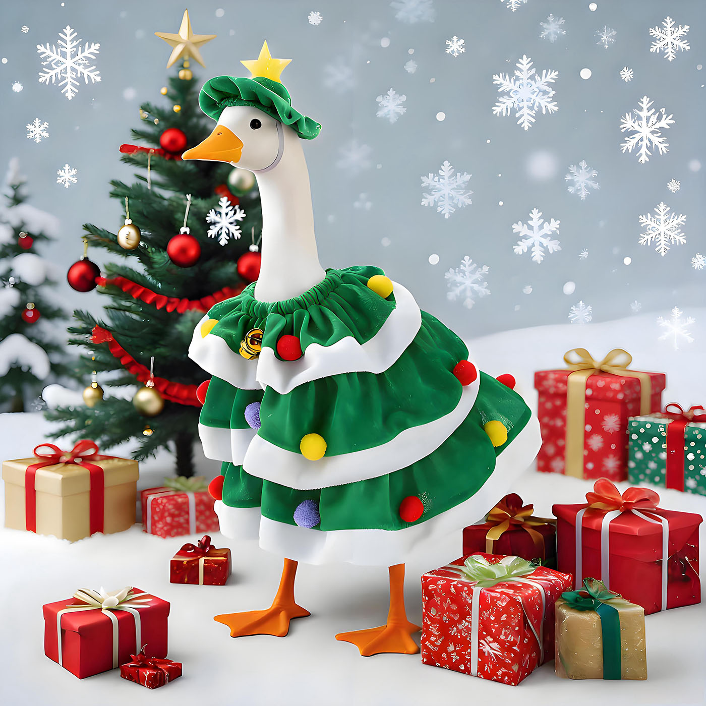 2 Set Christmas Porch Goose Outfits with Christmas Dress and Hat, Lawn Goose Clothes for 23'' & 17'' Cement Outdoor Statue Decorations for Garden Yard Patio 3