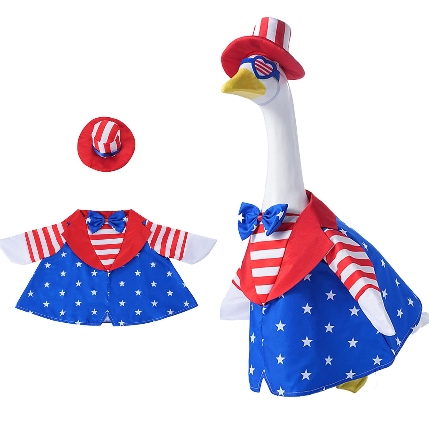 4th of July Porch Goose Outfits, Independence Day Goose Clothes for 23 inch Cement Geese Patriotic Clothing 250th Anniversary Celebration for Lawn Yard Decor