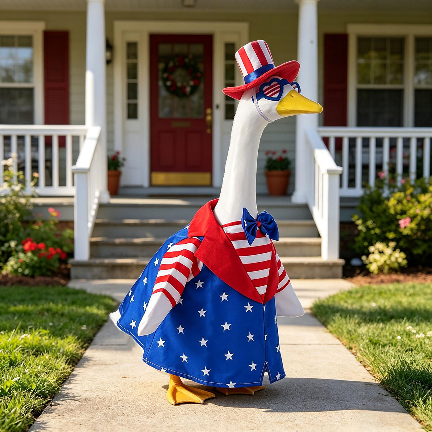 4th of July Porch Goose Outfits, Independence Day Goose Clothes for 23 inch Cement Geese Patriotic Clothing 250th Anniversary Celebration for Lawn Yard Decor 5