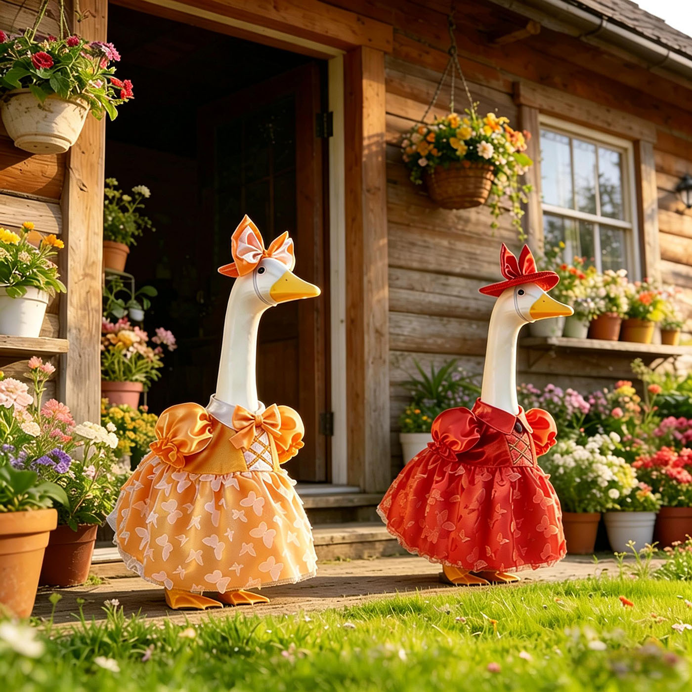 Porch Goose Summer Outfit for 23 inch Cement Statue Goose Costume with Butterfly Mesh Skirt for Summer Party Yard Garden Outdoor Decor 5