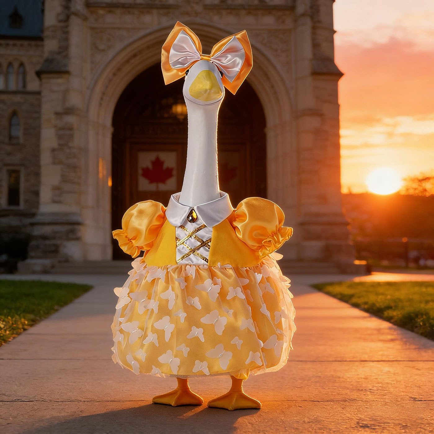 Porch Goose Summer Outfit for 23 inch Cement Statue Goose Costume with Butterfly Mesh Skirt for Summer Party Yard Garden Outdoor Decor