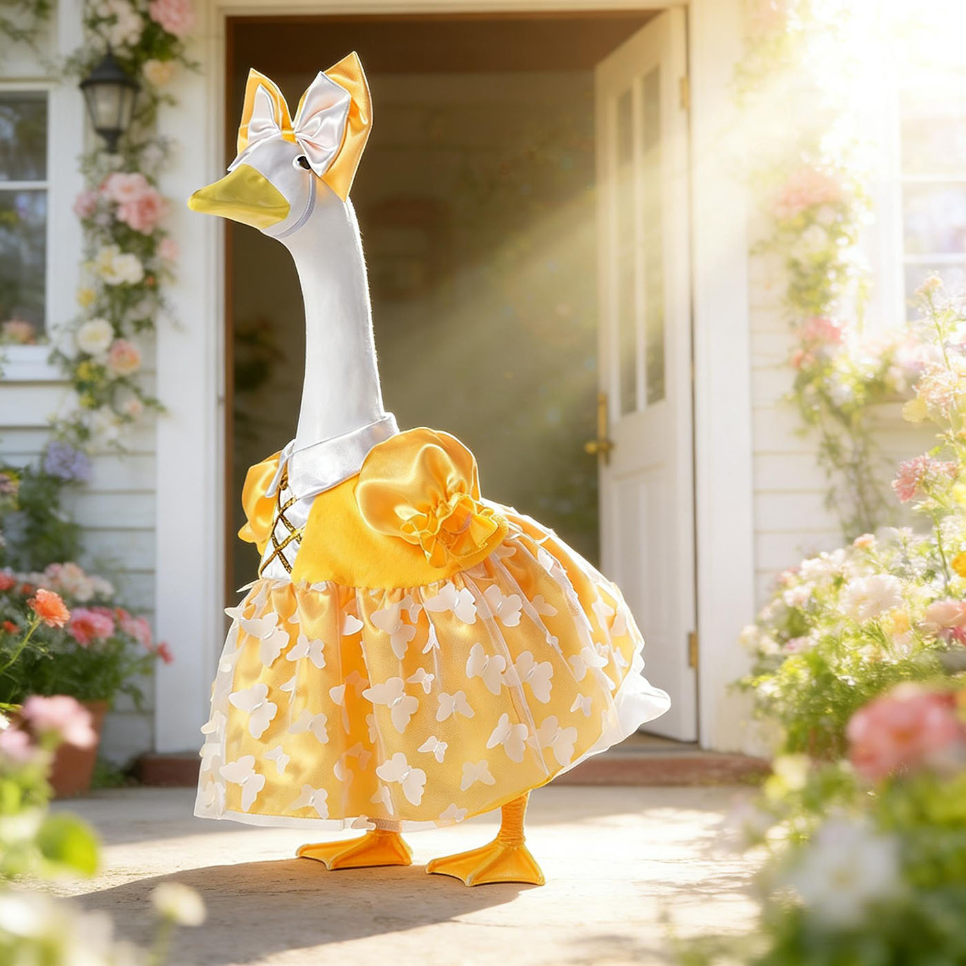 Porch Goose Summer Outfit for 23 inch Cement Statue Goose Costume with Butterfly Mesh Skirt for Summer Party Yard Garden Outdoor Decor 1