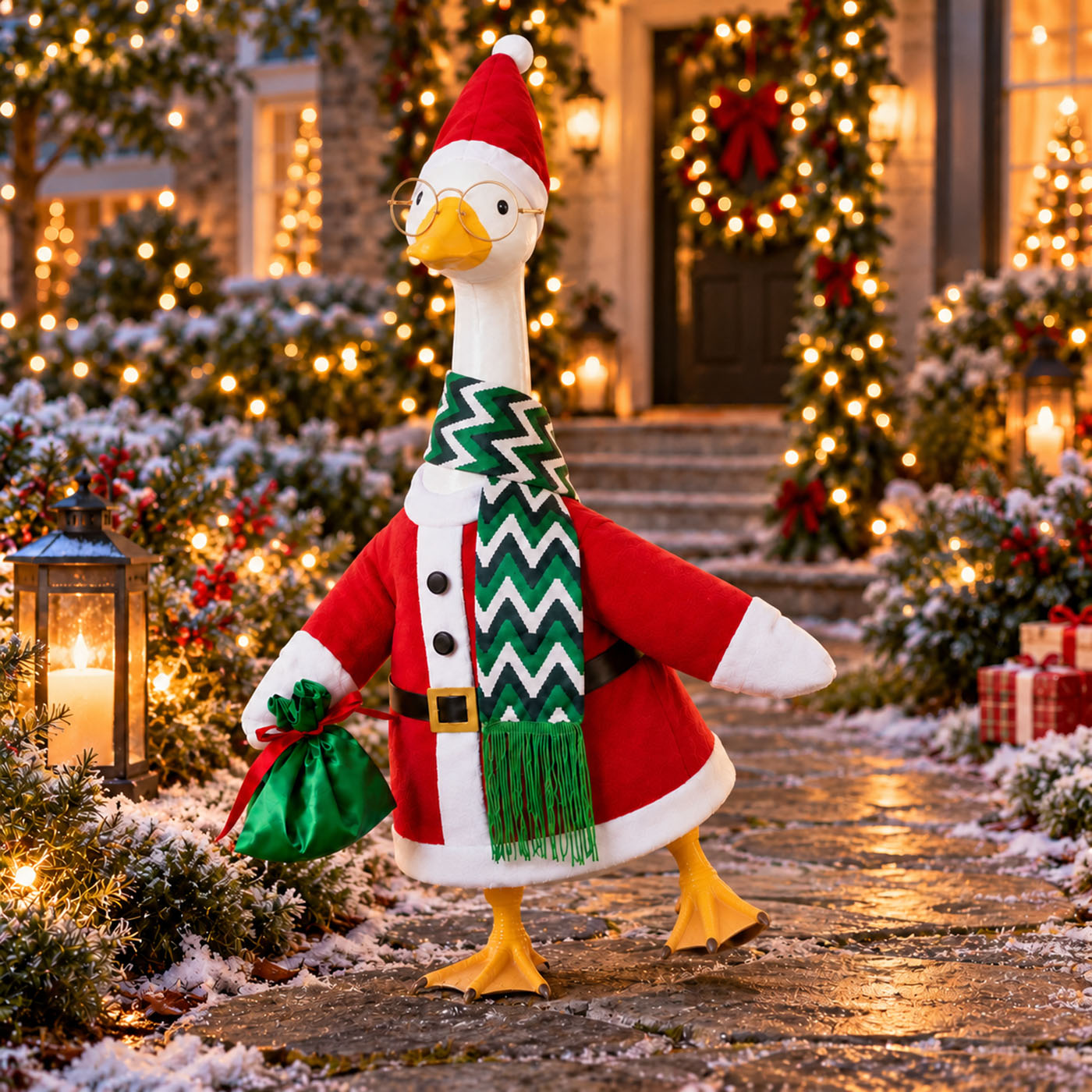 Porch Goose Christmas Outfit Santa Costume for 23 Inch Statue 4